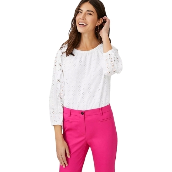 Ann Taylor Tops - Ann Taylor White Ruffled Eyelet Top